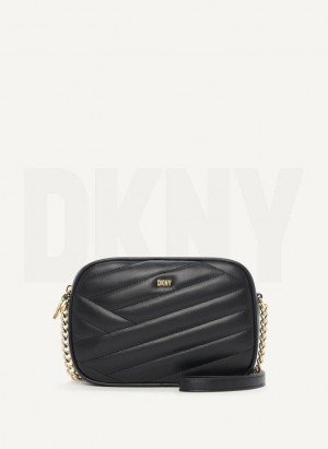 Black / Gold Women's DKNY Sara Camera Crossbody Bags | Australia-D1441