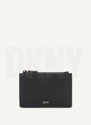 Black / Grey Women's DKNY Sidney Key Card Case Wallets | Australia-D0317