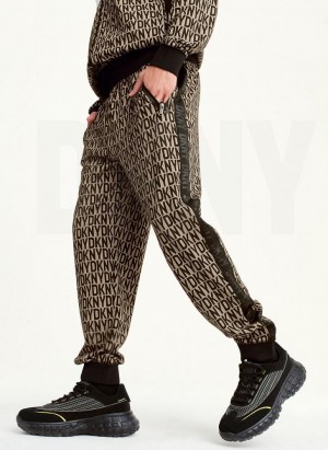 Black / Khaki Men's DKNY Colorblock Track Pants | Australia-D0223