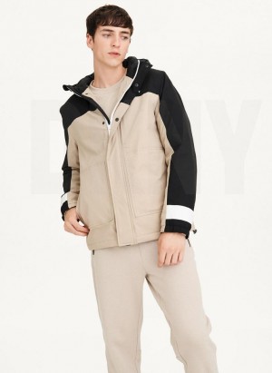 Black / Khaki Men's DKNY Traveler Hooded Rain Jackets | Australia-D1431