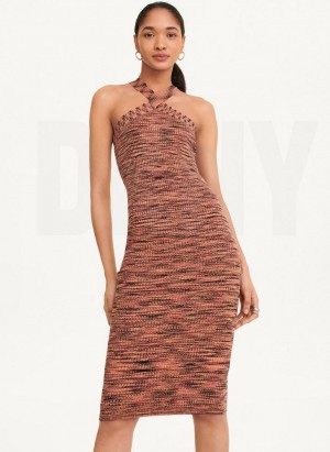 Black / Red Women's DKNY Crossover Space Dye Sweater Dresses | Australia-D1042