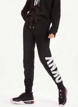 Black / Silver Women's DKNY Exploded Logo Joggers | Australia-D0581