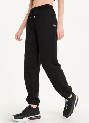 Black / Silver Women's DKNY Metallic Logo Joggers | Australia-D1080