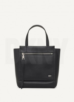 Black / Silver Women's DKNY Pax North-South Tote Bags | Australia-D1892