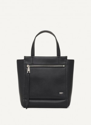 Black / Silver Women's DKNY Pax North-South Tote Crossbody Bags | Australia-D1768