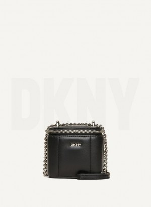 Black / Silver Women's DKNY Seva Mini Box Crossbody Bags | Australia-D1813