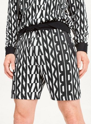 Black / White Men's DKNY Exploded Logo Shorts | Australia-D1137