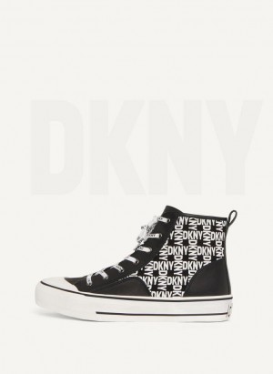 Black / White Women's DKNY High Top Logo Sneakers | Australia-D1692