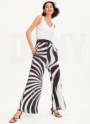 Black / White Women's DKNY High Waisted Pleated Flare Pants | Australia-D1922
