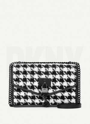 Black / White Women's DKNY Large Elissa Herringbone Crossbody Bags | Australia-D0987