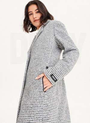 Black / White Women's DKNY Plaid Wool Coats | Australia-D1765