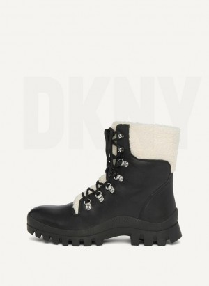 Black / White Women's DKNY Shearling Ski Boots | Australia-D0210