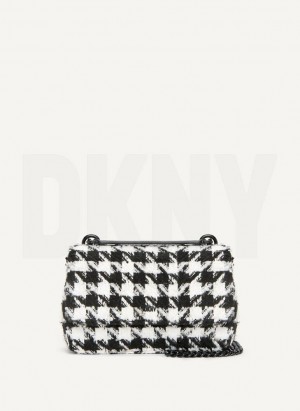 Black / White Women's DKNY Sina Houndstooth Flap Shoulder Bags | Australia-D1208