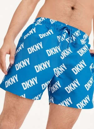 Blue Men's DKNY Allover Logo Swims Shorts | Australia-D0220