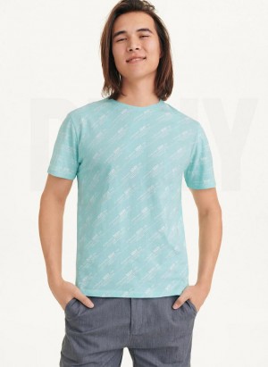 Blue Men's DKNY Allover Stripe Logo T Shirts | Australia-D0690