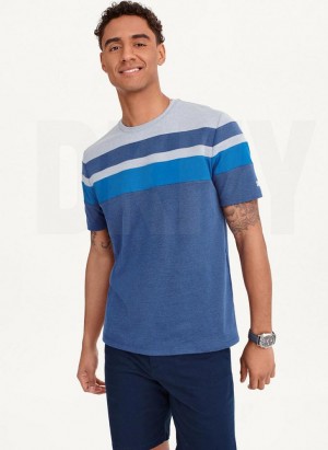 Blue Men's DKNY Block Short Sleeve Crewneck T Shirts | Australia-D1939