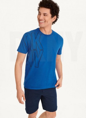 Blue Men's DKNY Exploded Logo Outline T Shirts | Australia-D1297