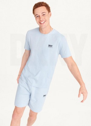 Blue Men's DKNY Left Chest T Shirts | Australia-D1039