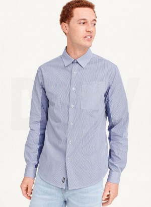 Blue Men's DKNY Long Sleeve Shirts | Australia-D0174