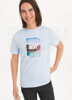 Blue Men's DKNY Pool Graphic T Shirts | Australia-D0620