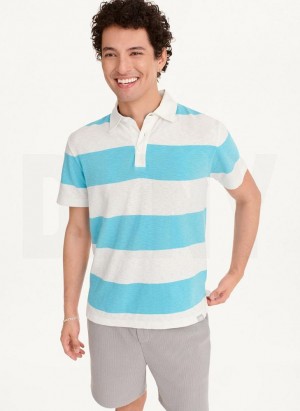 Blue Men's DKNY Rugby Stripe Polo Shirts | Australia-D0523