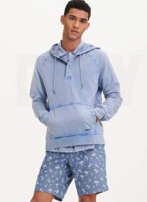 Blue Men's DKNY Slub Beach French Terry Hoodies | Australia-D1542