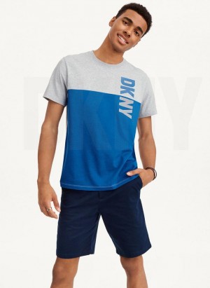 Blue Men's DKNY Split Logo Crewneck T Shirts | Australia-D1023