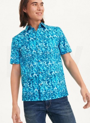 Blue Men's DKNY Water Print Shirts | Australia-D1610