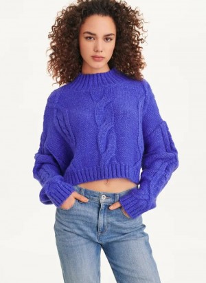 Blue Women's DKNY Cropped Cable Sweaters | Australia-D1449