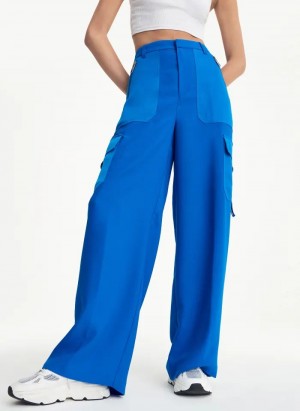 Blue Women's DKNY Satin Cargo Pants | Australia-D0591