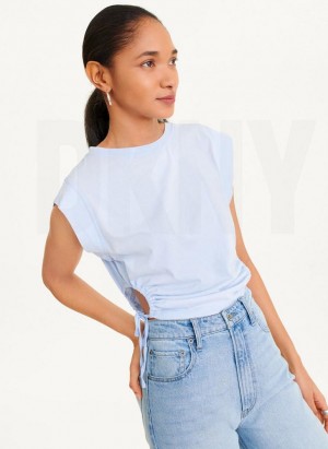 Blue Women's DKNY Short Sleeve Side Cut T Shirts | Australia-D1967