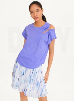Blue Women's DKNY Shoulder Cut Out T Shirts | Australia-D1334