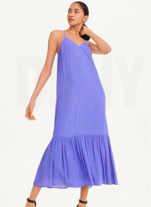 Blue Women's DKNY Sleeveless Crinkly Rayon Dresses | Australia-D0881