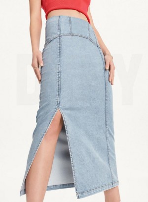 Blue Women's DKNY Terry Denim Skirts | Australia-D1660