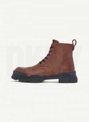 Brown Men's DKNY Wingtip Lug Sole Boots | Australia-D1569