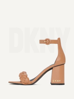 Brown Women's DKNY Braided Ankle Strap Block Heels | Australia-D1027