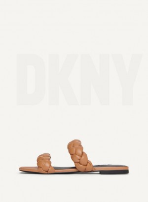 Brown Women's DKNY Braided Double Strap Slides | Australia-D1860