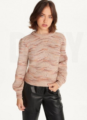 Brown Women's DKNY Bubble Sleeve Knit Sweaters | Australia-D1657