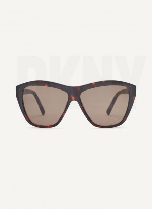 Brown Women's DKNY City Native Modern Rectangle Sunglasses | Australia-D1062