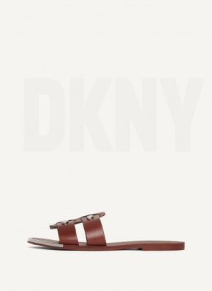 Brown Women's DKNY Glynn Flat Slides | Australia-D0214