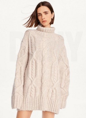 Brown Women's DKNY Oversized Cable Knit Sweaters | Australia-D0346