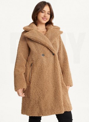 Brown Women's DKNY Oversized Long Sherpa Coats | Australia-D1606