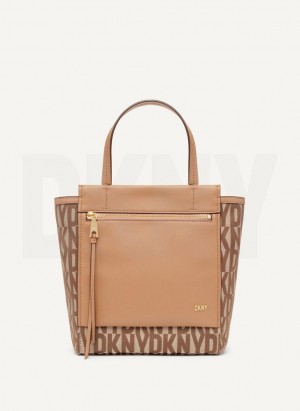 Brown Women's DKNY Pax North-South Tote Crossbody Bags | Australia-D1484