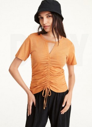 Brown Women's DKNY Ruched Front T Shirts | Australia-D1903