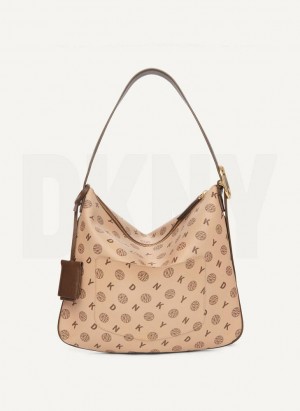 Brown Women's DKNY The Medium Logo Optimist Tote Bags | Australia-D1904