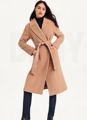 Brown Women's DKNY Wool Wrap Coats | Australia-D0476