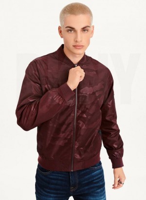 Burgundy Men's DKNY Camo Bomber Jackets | Australia-D1681