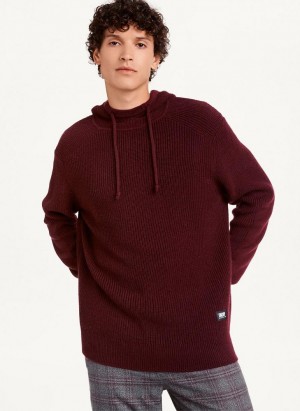 Burgundy Men's DKNY Half Cardigan Stitch Hoodies | Australia-D0382