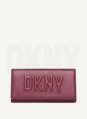 Burgundy Women's DKNY Continental Raised Logo Wallets | Australia-D1071