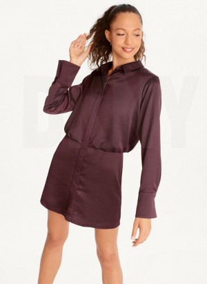 Burgundy Women's DKNY Long Sleeve Mini Dresses | Australia-D1029